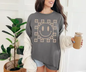 Tan Flower Happy Face Charcoal Tee