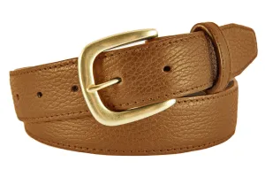 Tan Pebbled Leather Belt, Hudson Buckle (Gold)