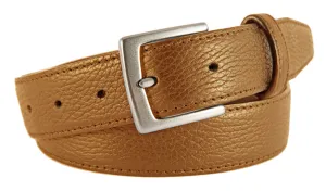 Tan Pebbled Leather Belt, Signature Buckle (Brushed Silver)