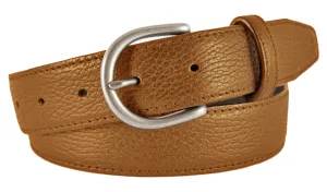 Tan Pebbled Leather Belt, Soho Buckle (Brushed Silver)