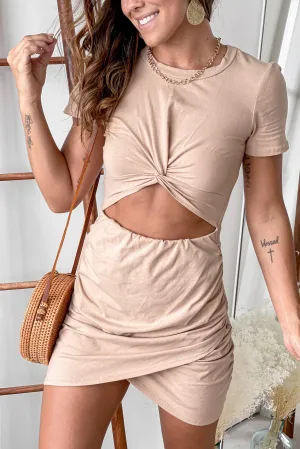 Tan Short Dress With Cut Out