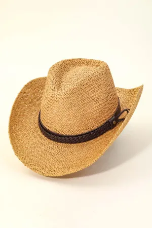 Tan Straw Braided Belt Strap Fashion Hat