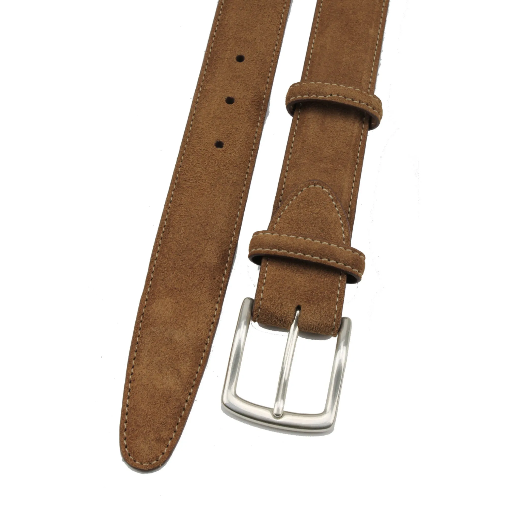 Tan suede belt with classic silver buckle