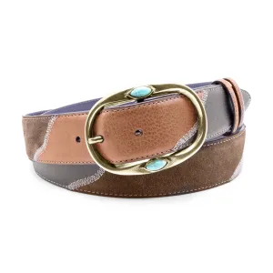 Tan/Choc Mix Greystoke Triple Turq Prong Belt