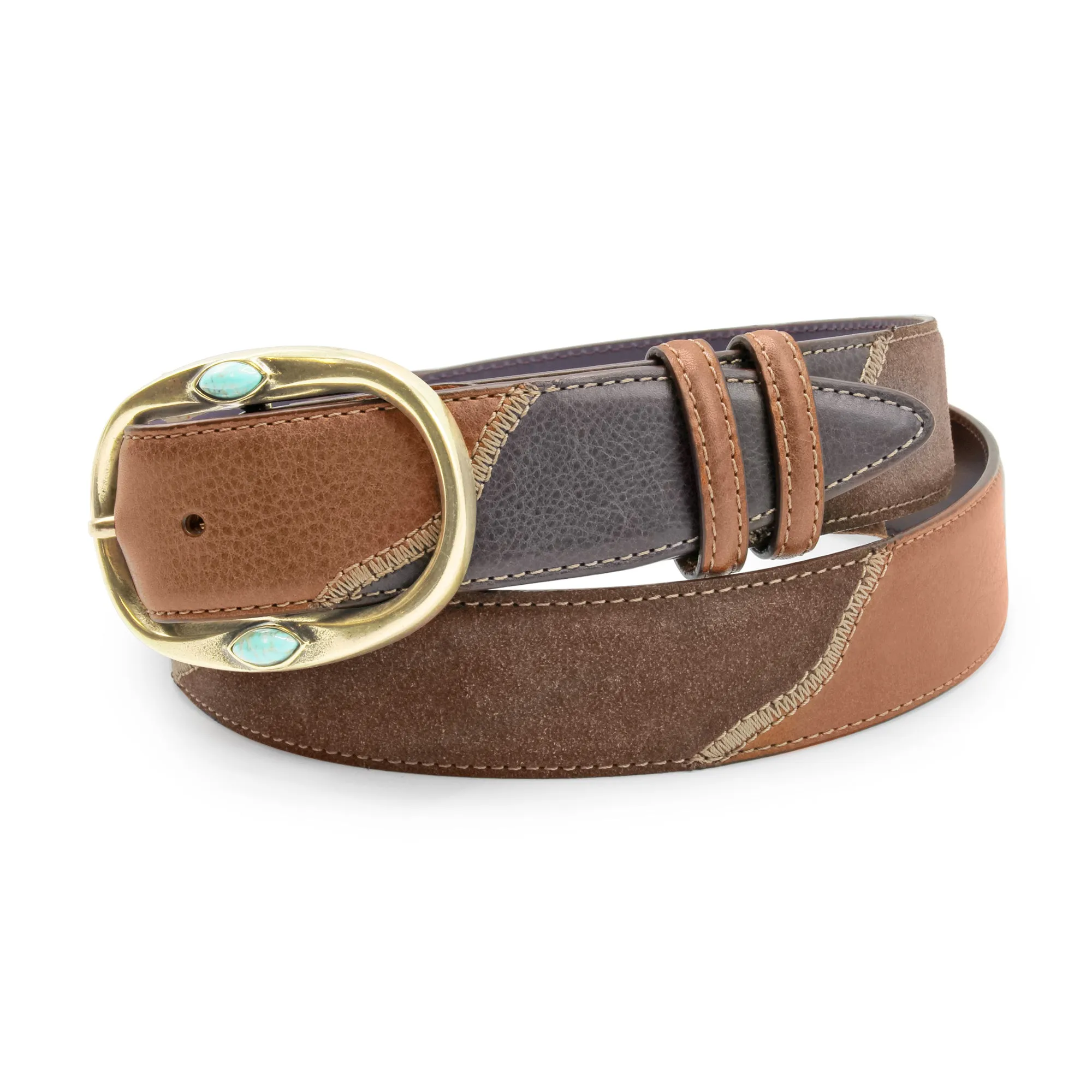 Tan/Choc Mix Greystoke Triple Turq Prong Belt