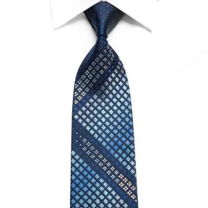 Tandy Men's Crystal Silk Necktie Geometric On Blue Sparkling With Rhinestones