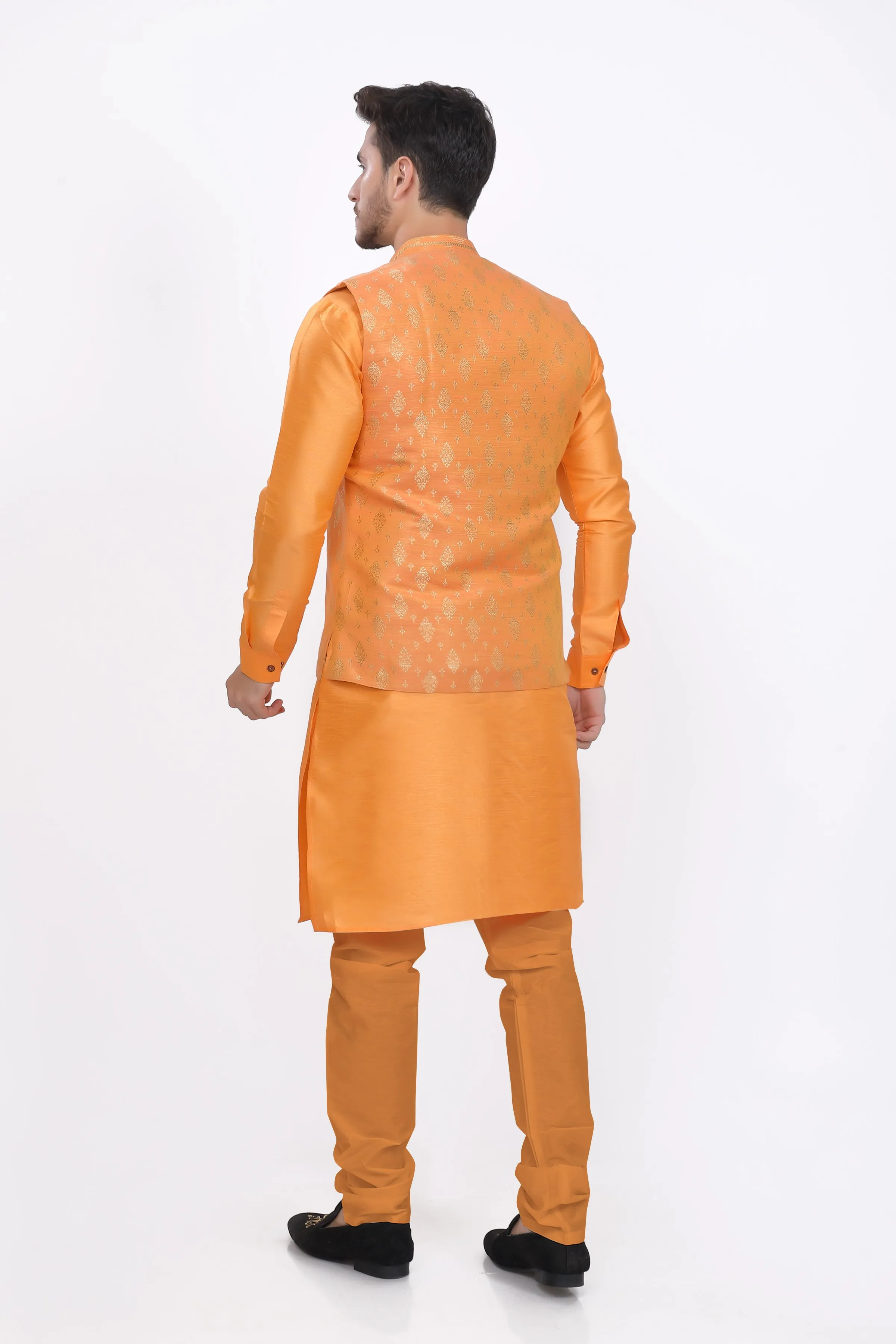 Tangerine menswear kurta pyjama and waistcoat