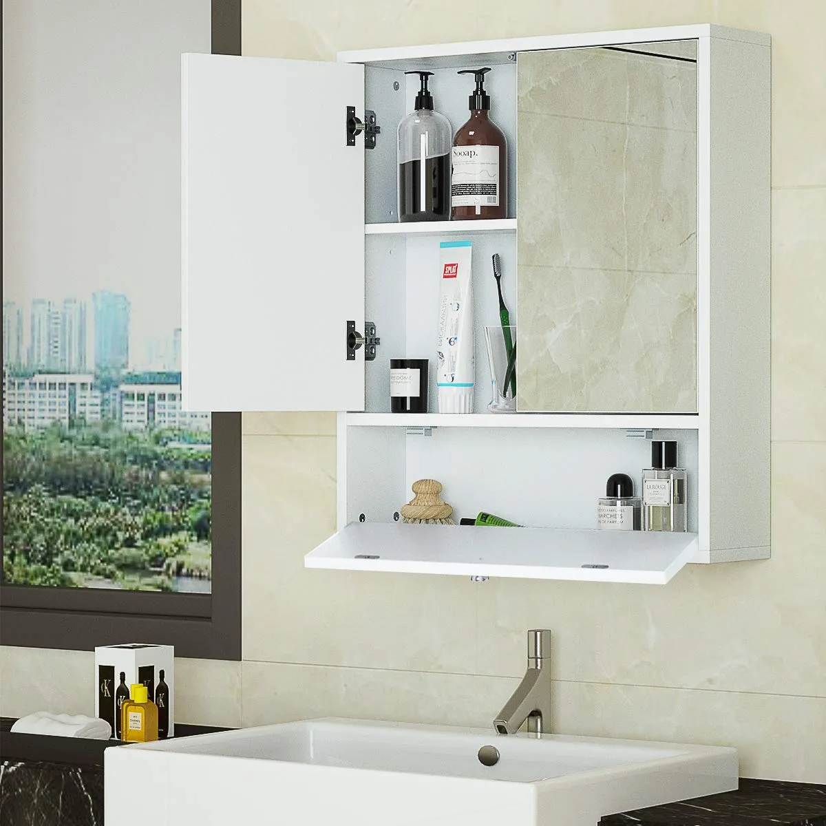 Tangkula Bathroom Mirror Cabinet, Wall Mounted Medicine Cabinet with Mirror Doors & Adjustable Shelf