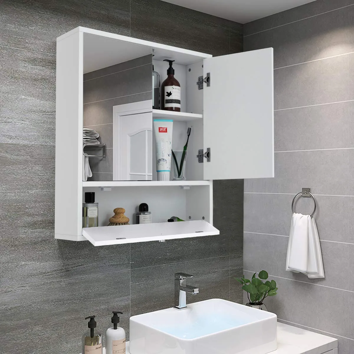 Tangkula Bathroom Mirror Cabinet, Wall Mounted Medicine Cabinet with Mirror Doors & Adjustable Shelf