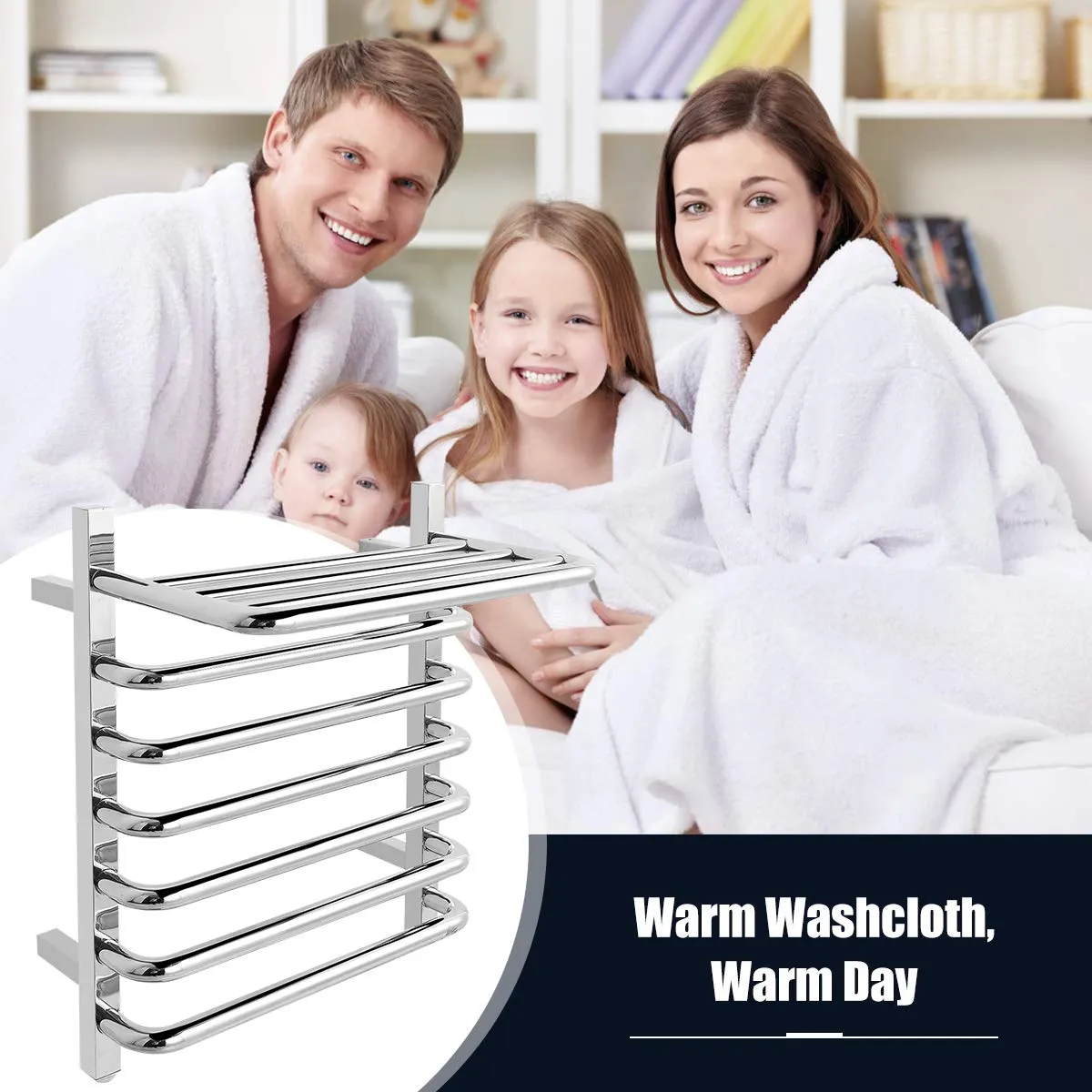 Tangkula Towel Warmer with Top Shelf, 10 Bars Wall Mounted Electric Heated Towel Rail for Bathroom