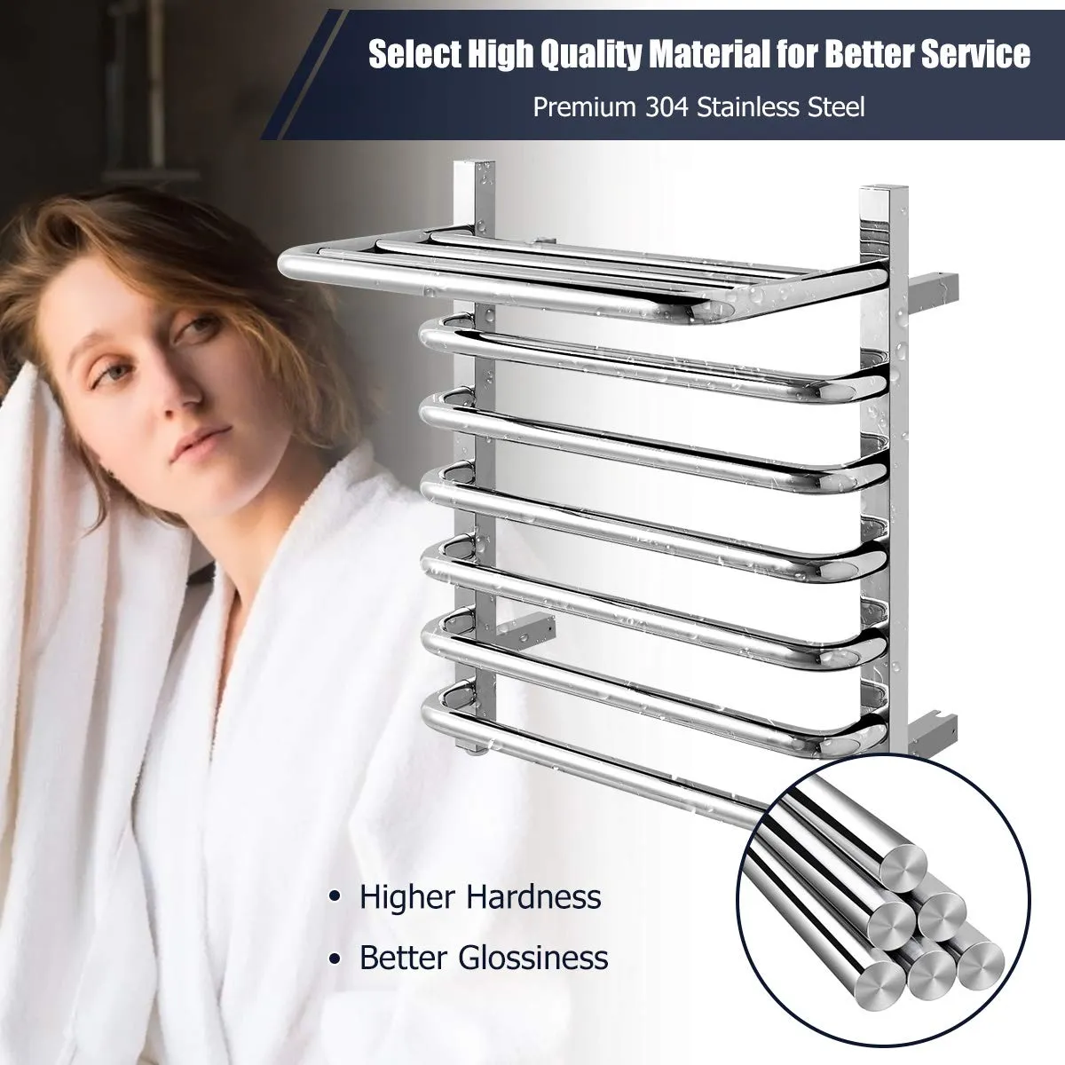 Tangkula Towel Warmer with Top Shelf, 10 Bars Wall Mounted Electric Heated Towel Rail for Bathroom