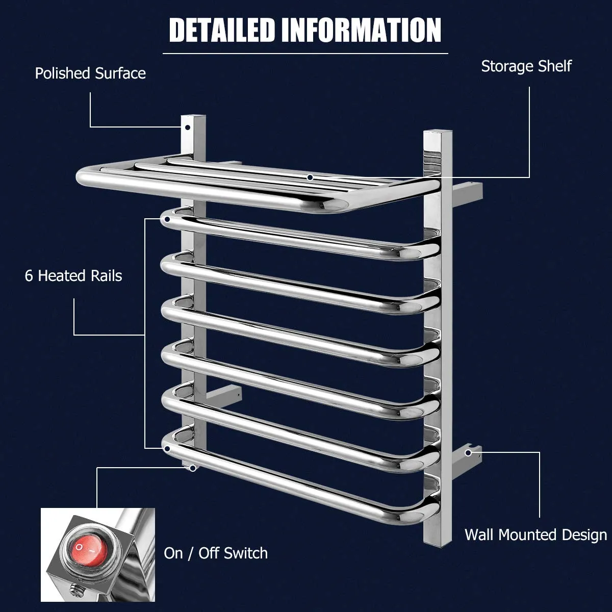 Tangkula Towel Warmer with Top Shelf, 10 Bars Wall Mounted Electric Heated Towel Rail for Bathroom