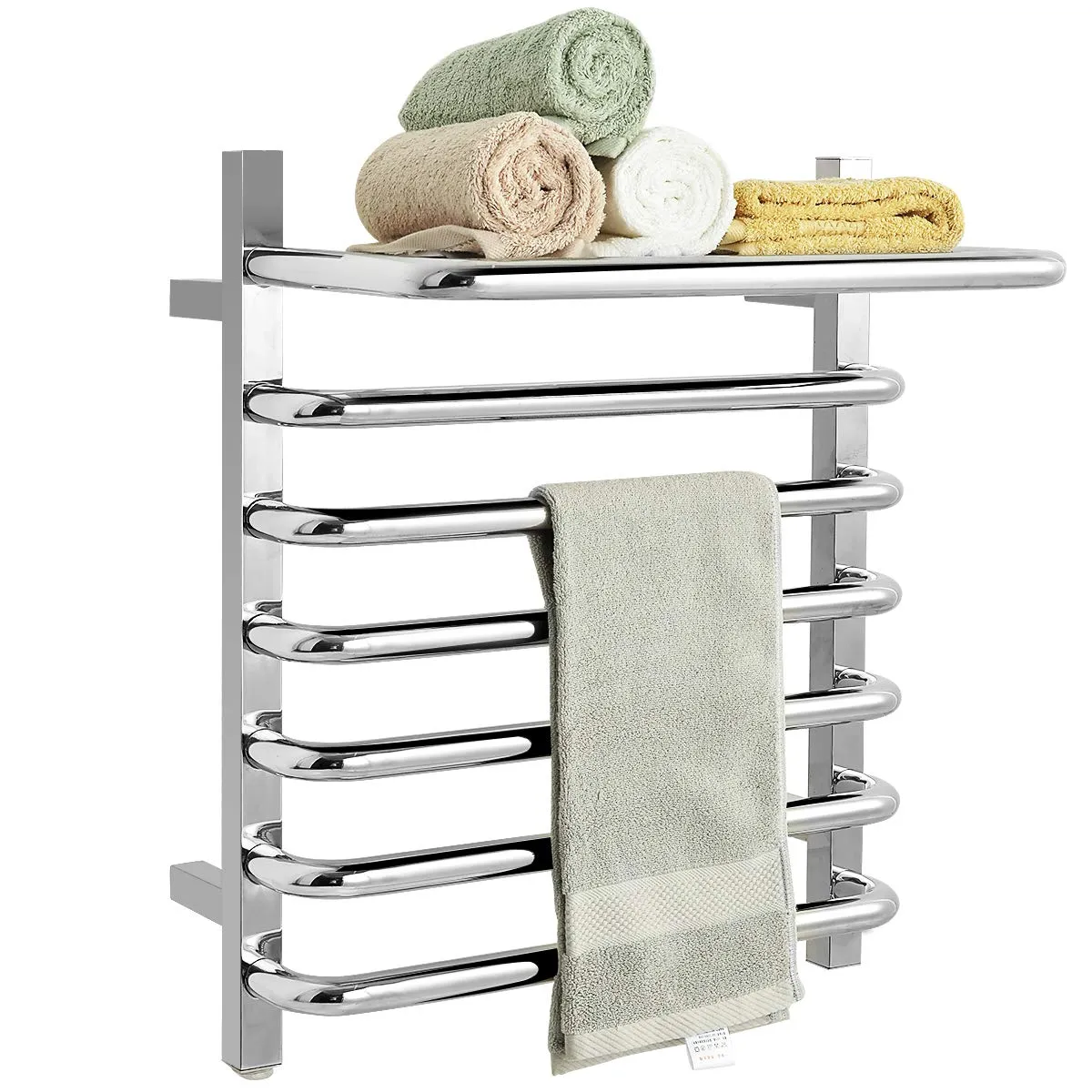 Tangkula Towel Warmer with Top Shelf, 10 Bars Wall Mounted Electric Heated Towel Rail for Bathroom