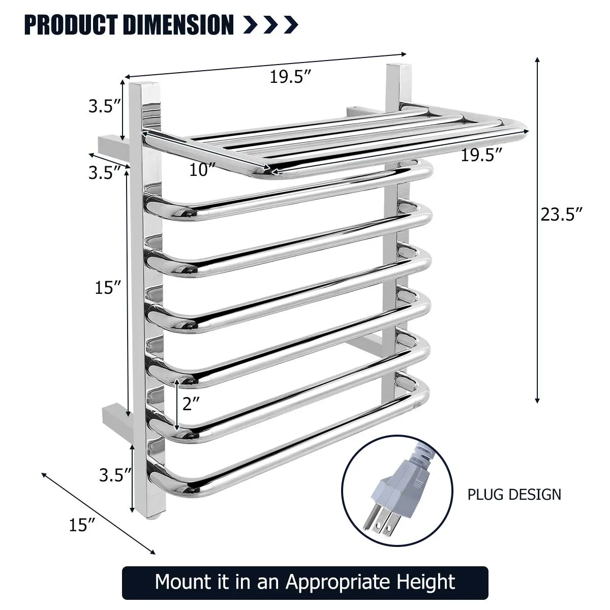 Tangkula Towel Warmer with Top Shelf, 10 Bars Wall Mounted Electric Heated Towel Rail for Bathroom