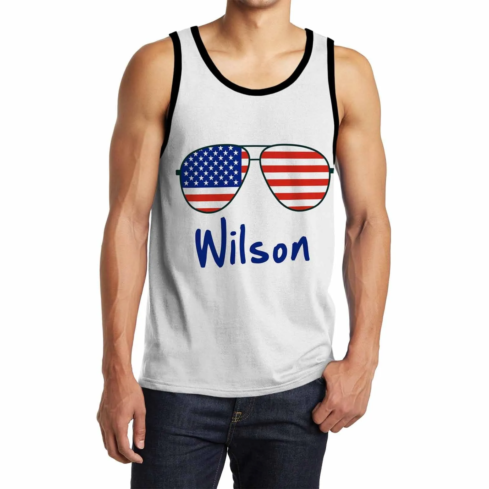 Tank Tops with Custom Name Glasses American Flag Personalized Men's All Over Print Tank Top Add Your Own Text