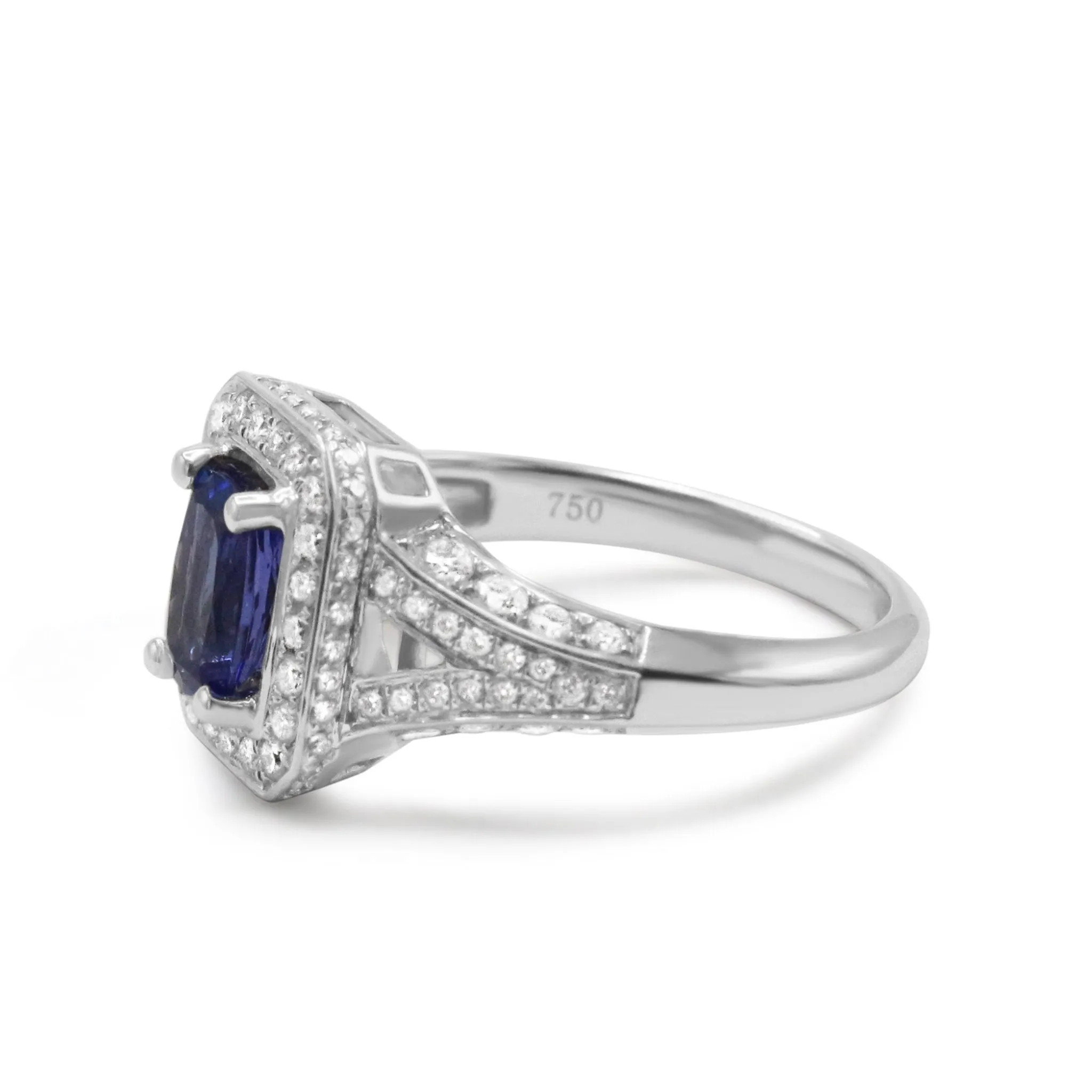 Tanzanite & Diamond Dress Cluster Ring - 18ct White Gold