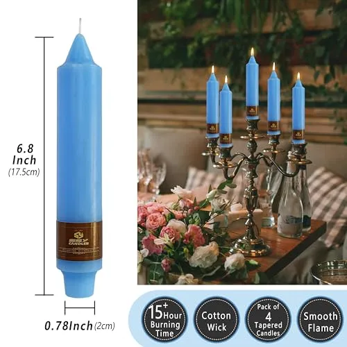 Taper Candle Odorless Candle Blue Candlesticks 7 INCH Short Candle Sticks Unscented Candles Smokeless Candles for Dinner Home Décor Weddings Festive Seasons Holiday