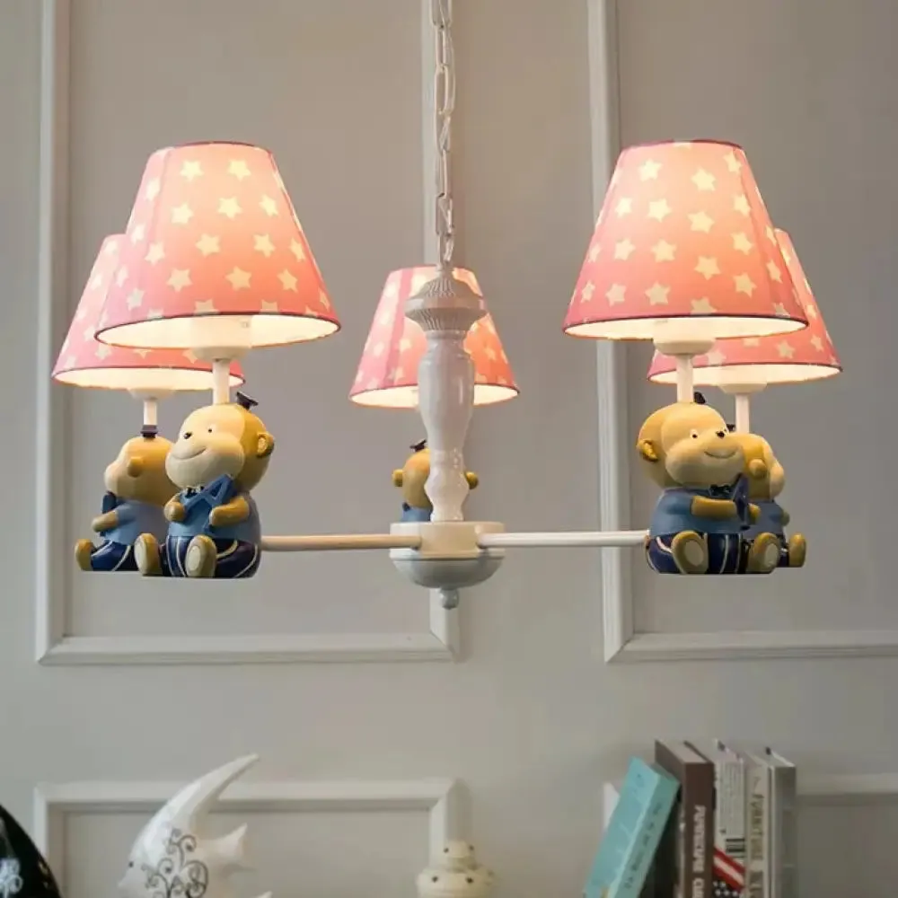 Tapered Shade Chandelier with Monkey Accent - Ideal for Kids' Dining Room