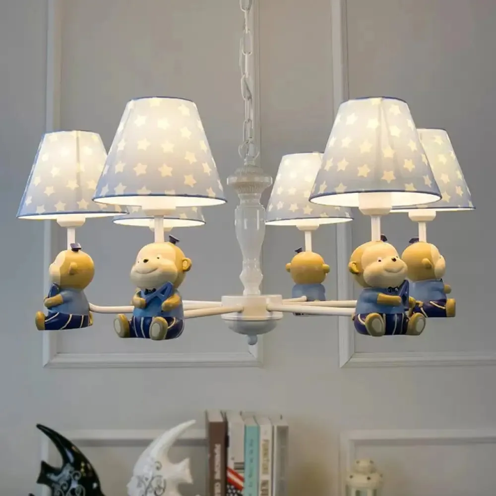 Tapered Shade Chandelier with Monkey Accent - Ideal for Kids' Dining Room