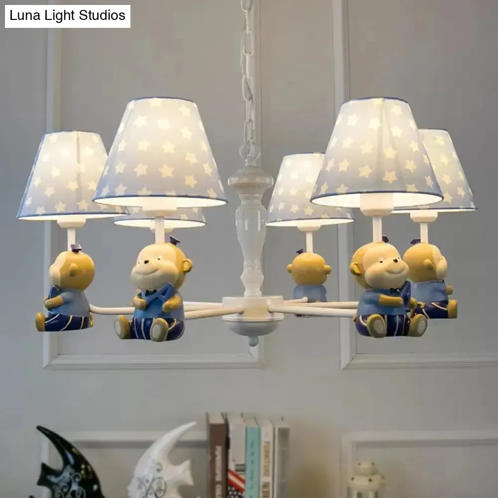 Tapered Shade Chandelier with Monkey Accent - Ideal for Kids' Dining Room