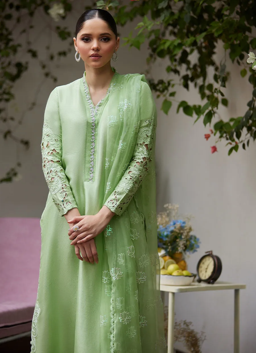 Tara Luxe Edit '24 - Katya Apple Green Cutwork Raw Silk Shirt With Organza Dupatta