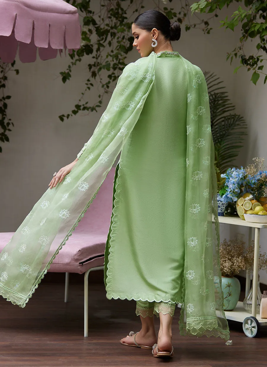 Tara Luxe Edit '24 - Katya Apple Green Cutwork Raw Silk Shirt With Organza Dupatta