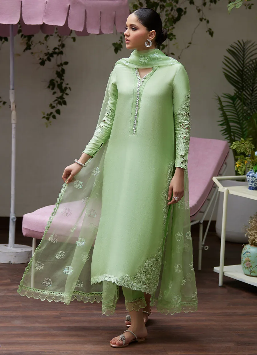 Tara Luxe Edit '24 - Katya Apple Green Cutwork Raw Silk Shirt With Organza Dupatta