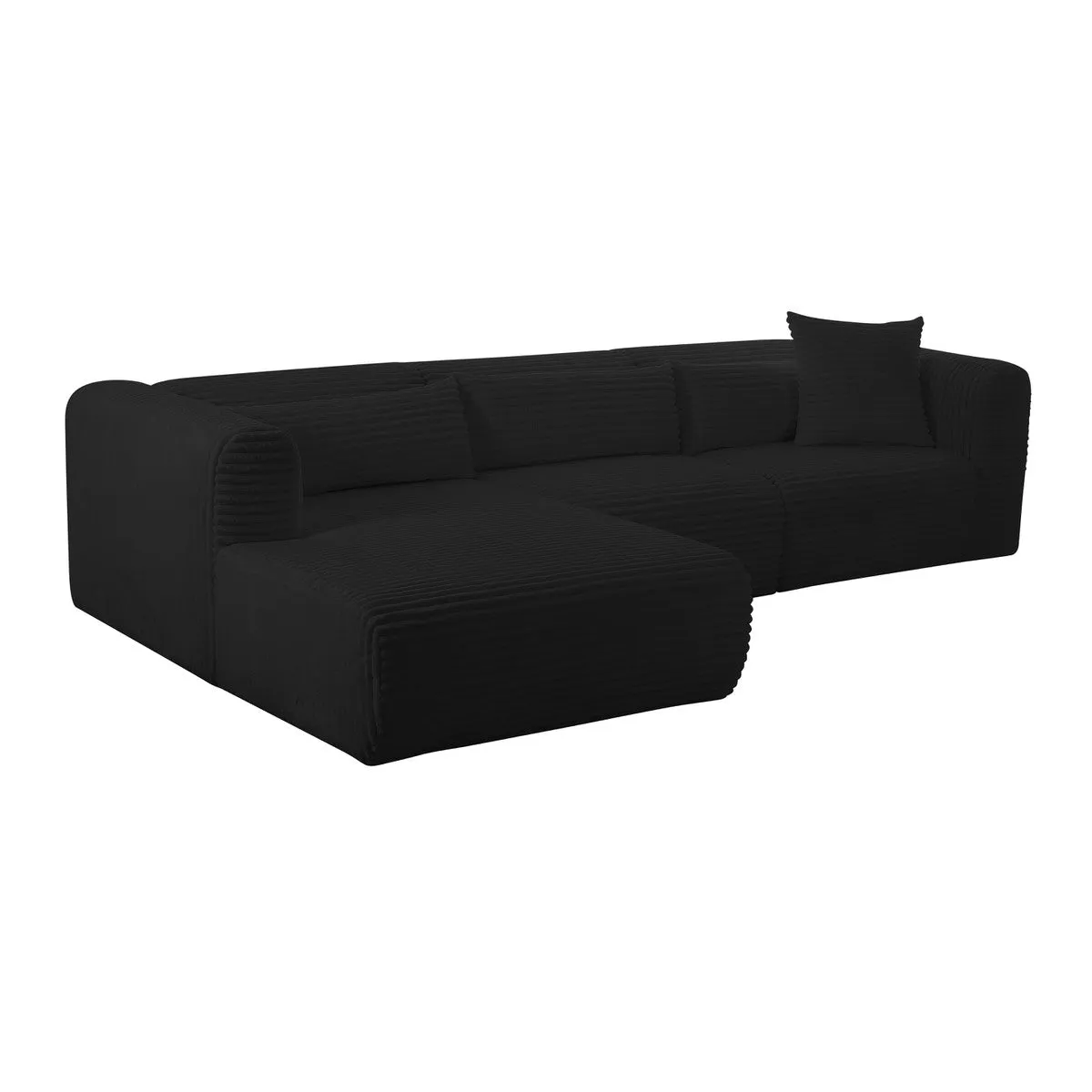 Tarra Fluffy Oversized Black Corduroy Modular LAF Sectional