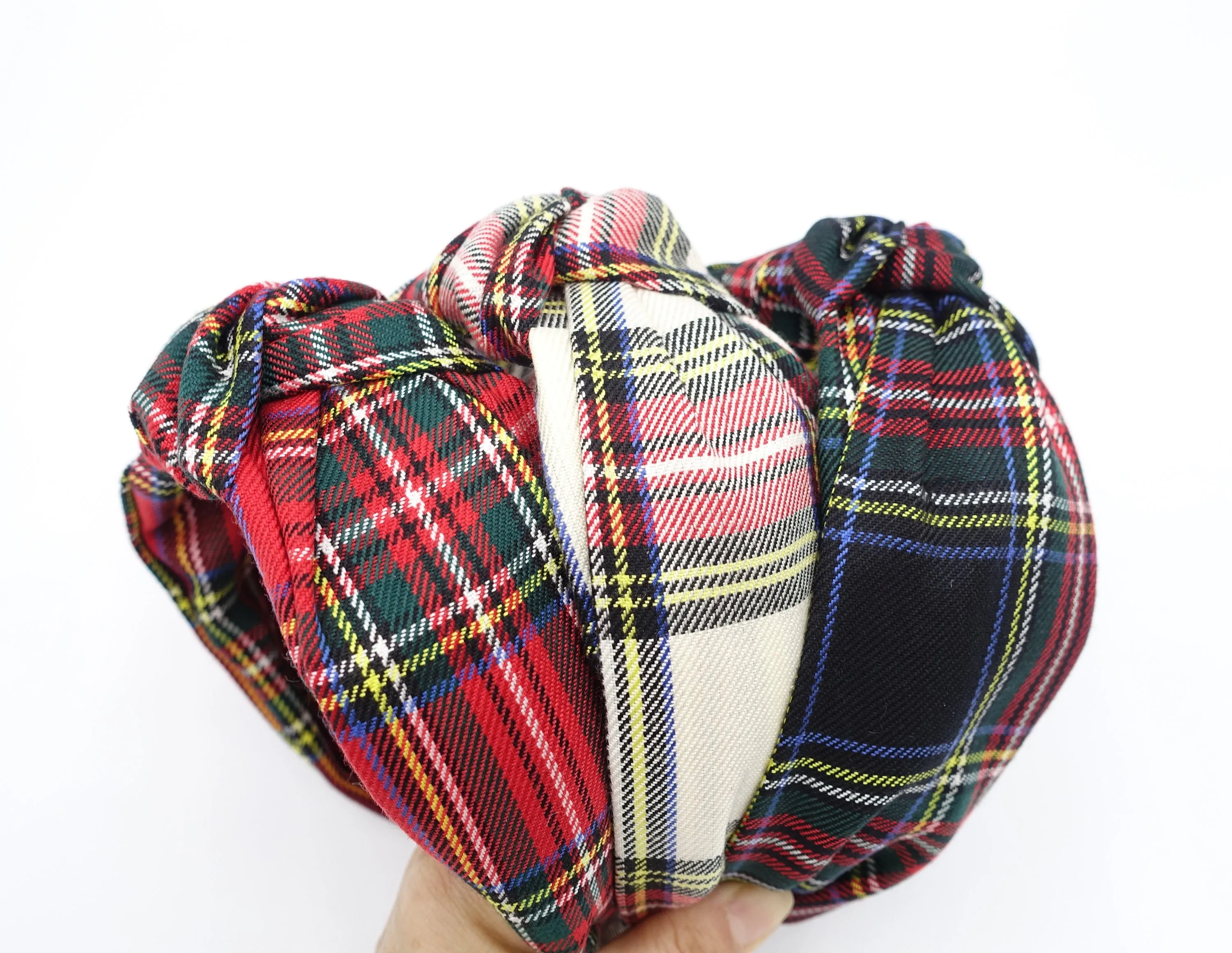 tartan knot headband, plaid headband, plaid check top knot headband for women