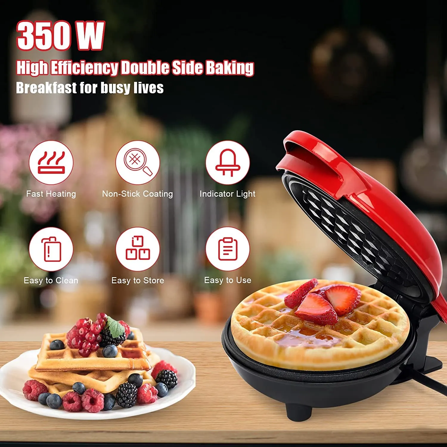 TASMAX mini waffle maker machine 3 in 1 waffle iron home appliances kitchen gift Easy to Clean, Non-Stick Surfaces, 4 Inch, Perfect for Breakfast,Dessert, Sandwich, Pan Cakes, Paninis/Other Snacks