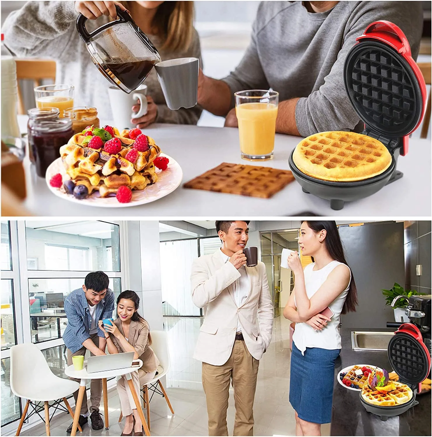 TASMAX mini waffle maker machine 3 in 1 waffle iron home appliances kitchen gift Easy to Clean, Non-Stick Surfaces, 4 Inch, Perfect for Breakfast,Dessert, Sandwich, Pan Cakes, Paninis/Other Snacks