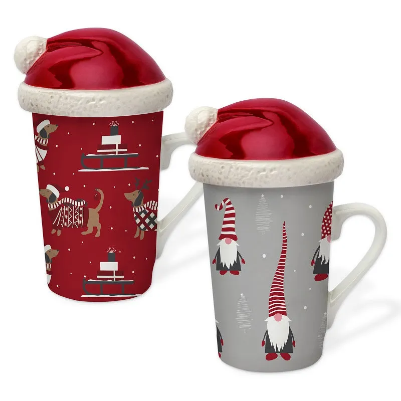 Tasse à café 340 ml rouge/gris avec couvercle tuque