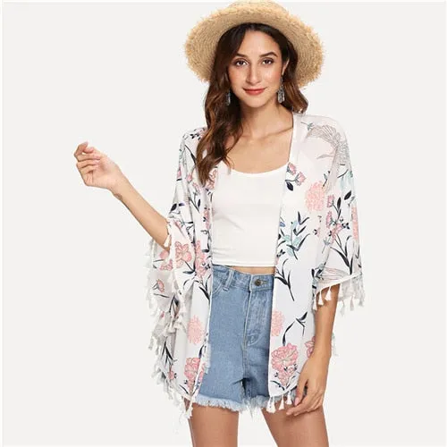 Tassel Floral Kimono