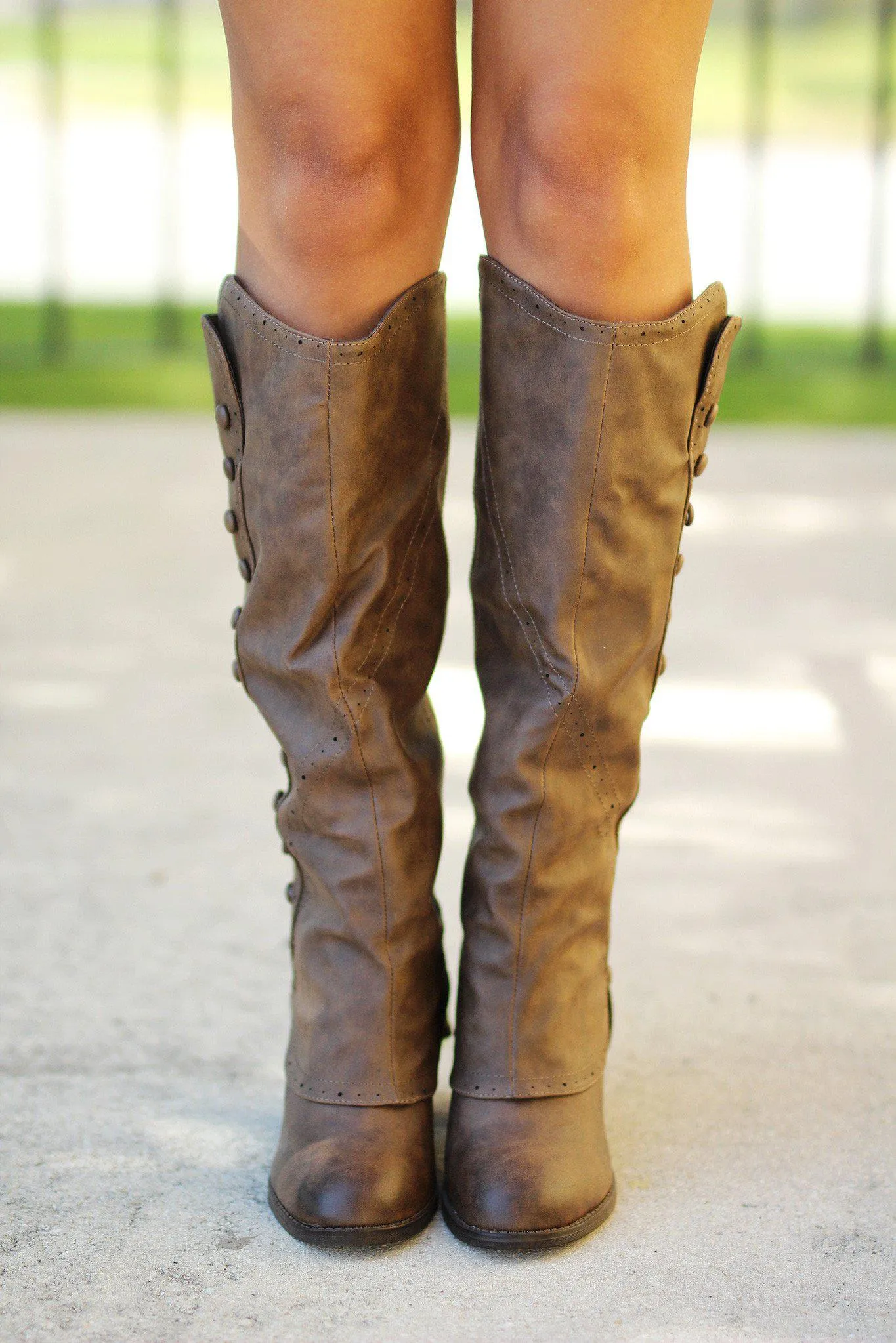 Taupe Button Detail Tall Boots