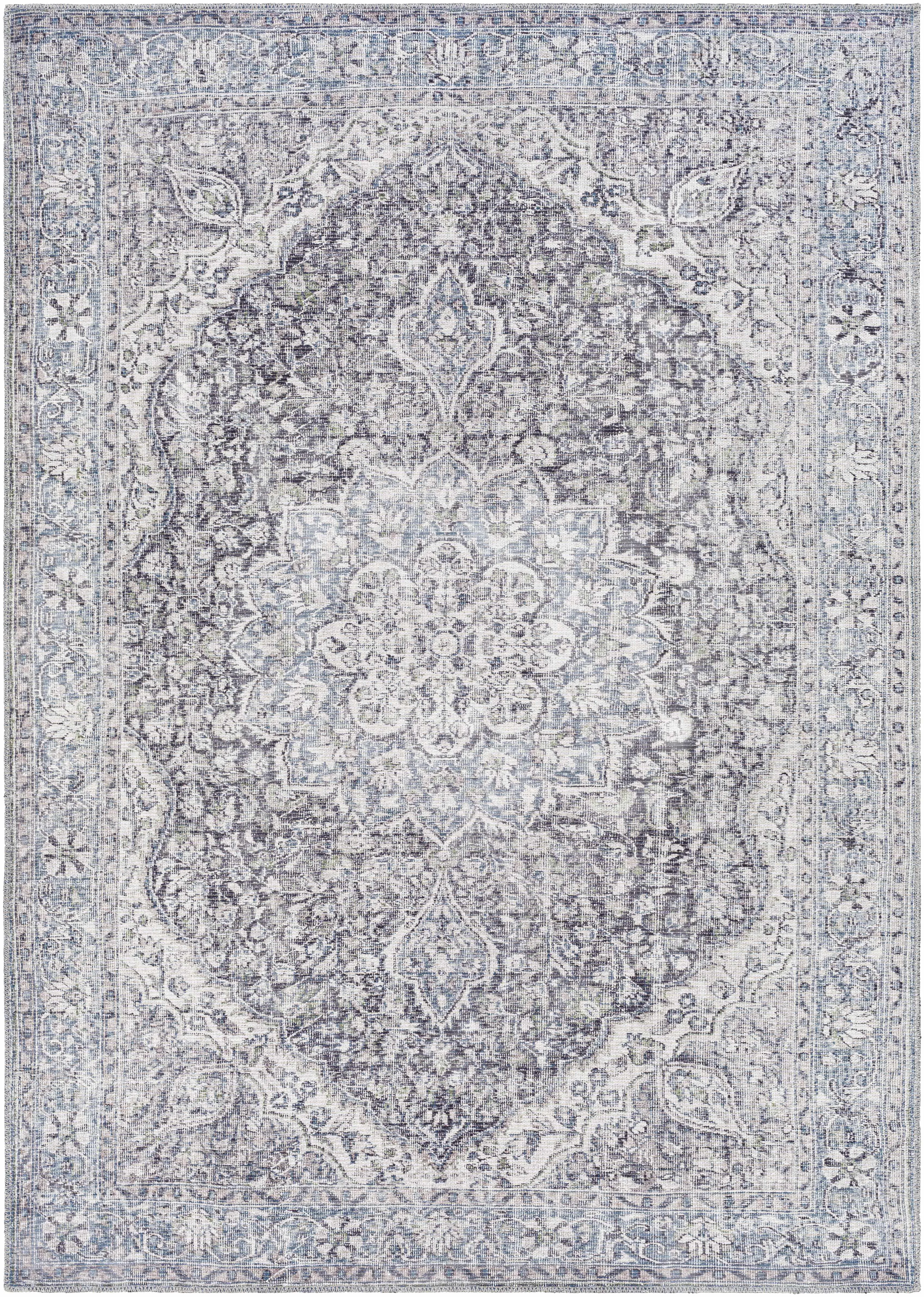 Tavas Blue Medallion Washable Rug