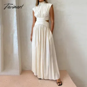 Tavimart Summer Women Clothing Sleeveless Maxi Dresses Solid Color Party Femme Robe Casual Turtleneck High Waist Vestidos De Mujer Dress