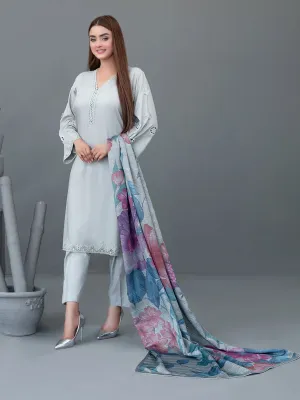 Tawakkal "Calico" Casual Staple Suit with Shawl (D3779) - Greyish-Green