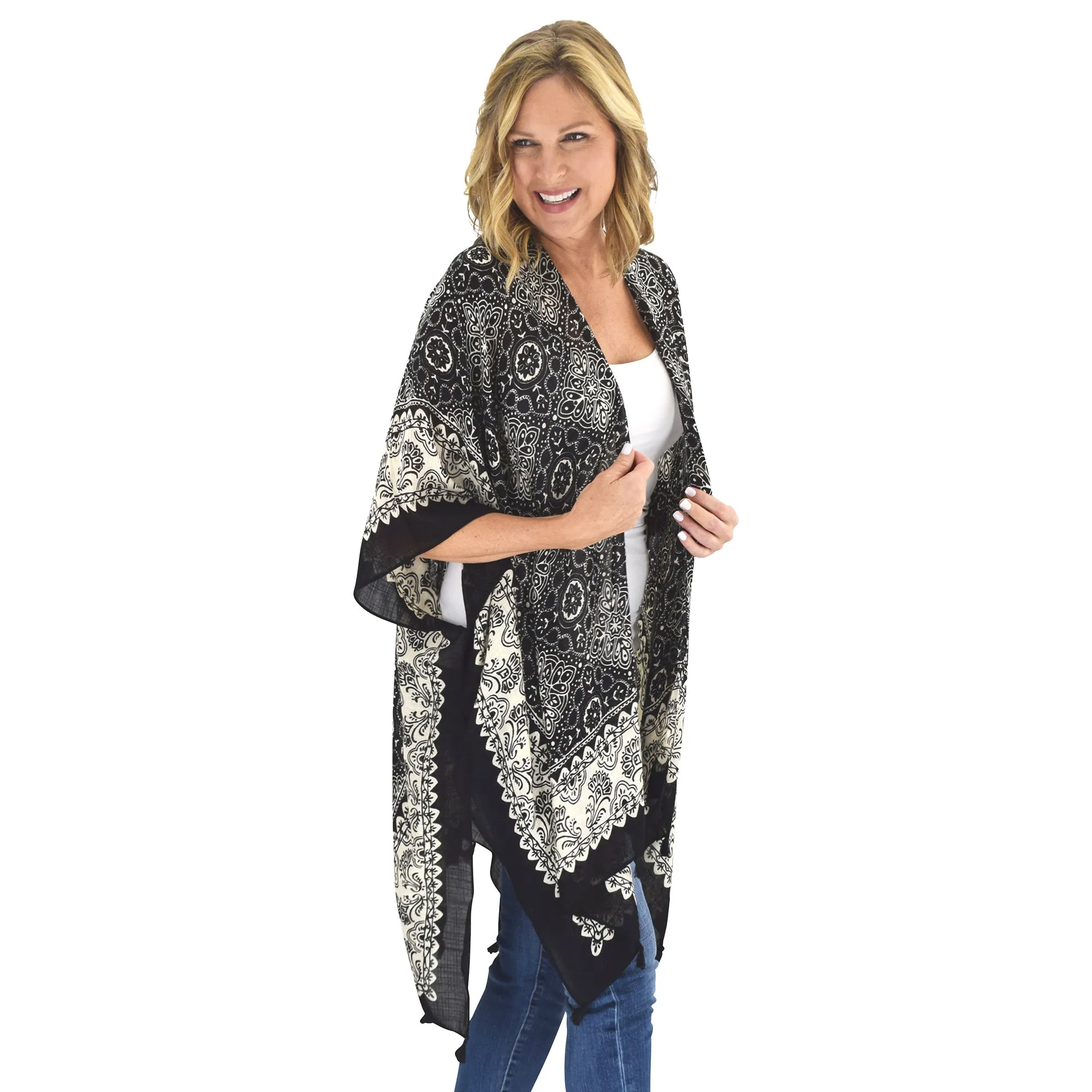 Taya Paisley Kimono Vest with Tassels