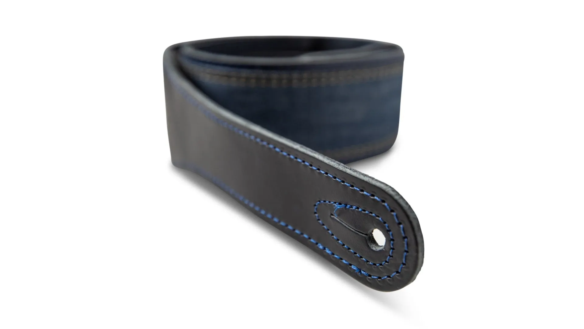 Taylor Blue Denim Strap - Navy Leather Edges- 2.5 inch- Embossed Logo