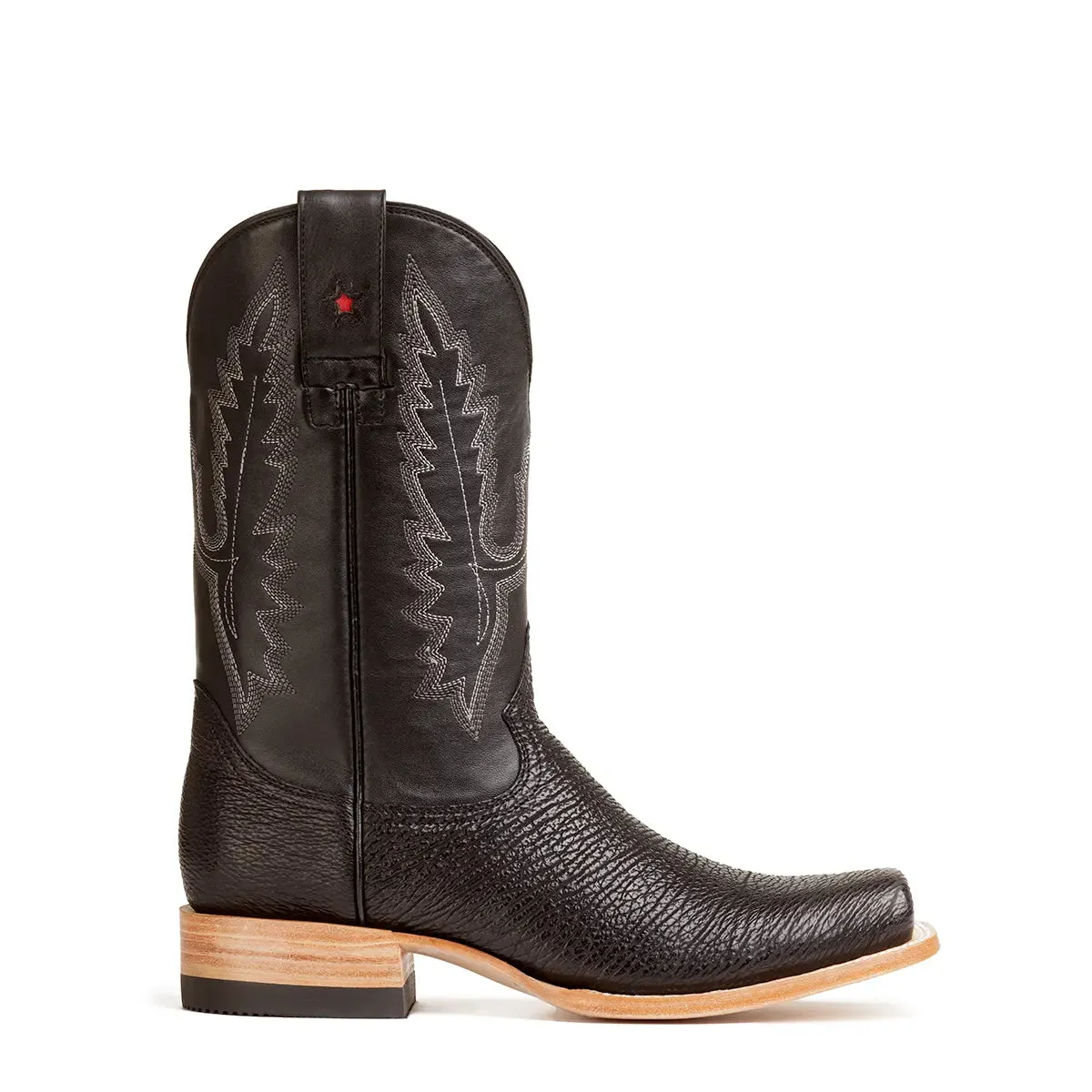 Taylor Shark Skin Stockman Square Toe Boot - Black