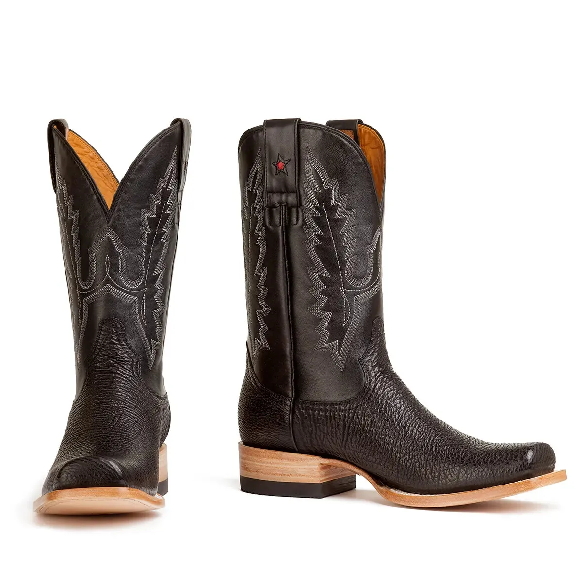 Taylor Shark Skin Stockman Square Toe Boot - Black