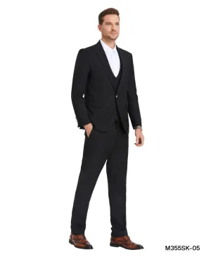 Tazio Skinny Fit Black Metal Button 3 pc Suit