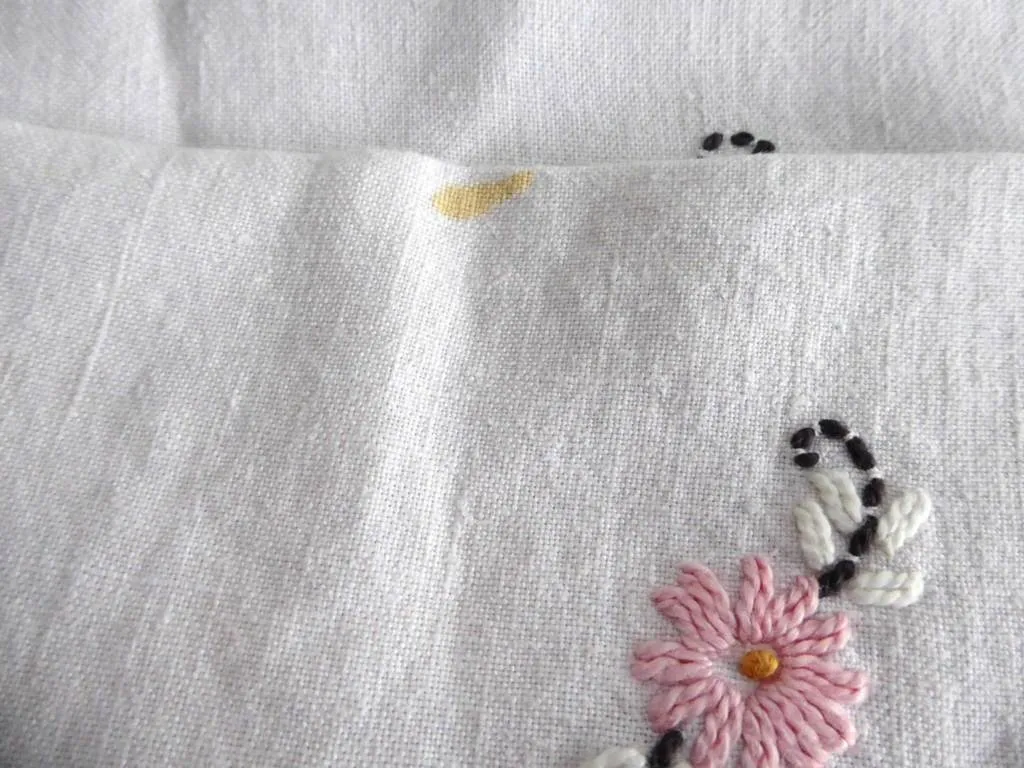 Tea Cloth Embroidered Tablecloth Floral 34 Inches Square 1930s Bridge Cloth Card Table