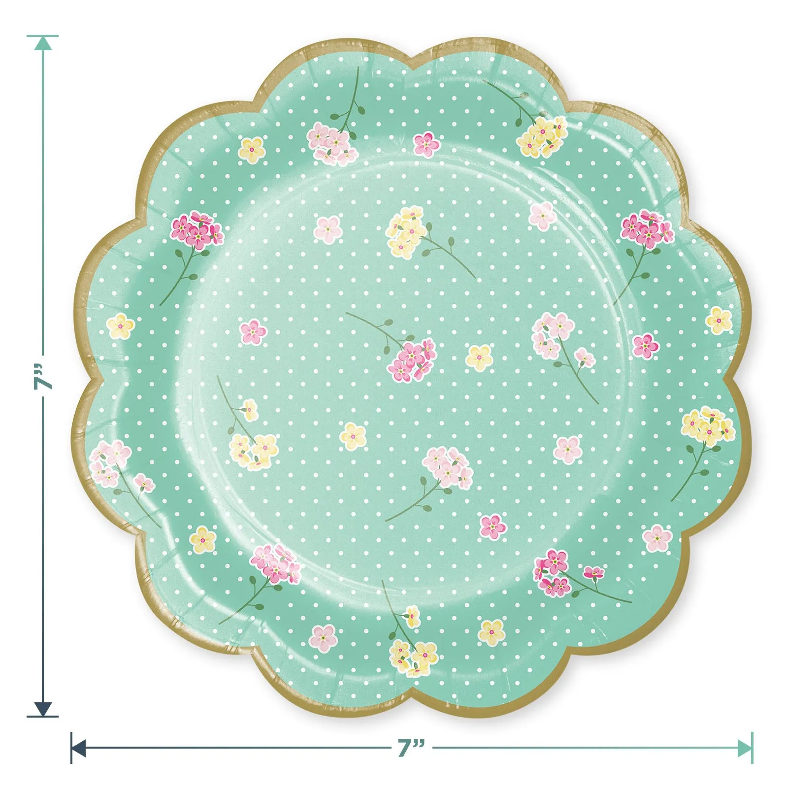 Tea Party Supplies - Floral Scalloped Paper Dessert Plates, Napkins, and Forks for Girls Birthday Party or Bridal Shower (Serves 16)