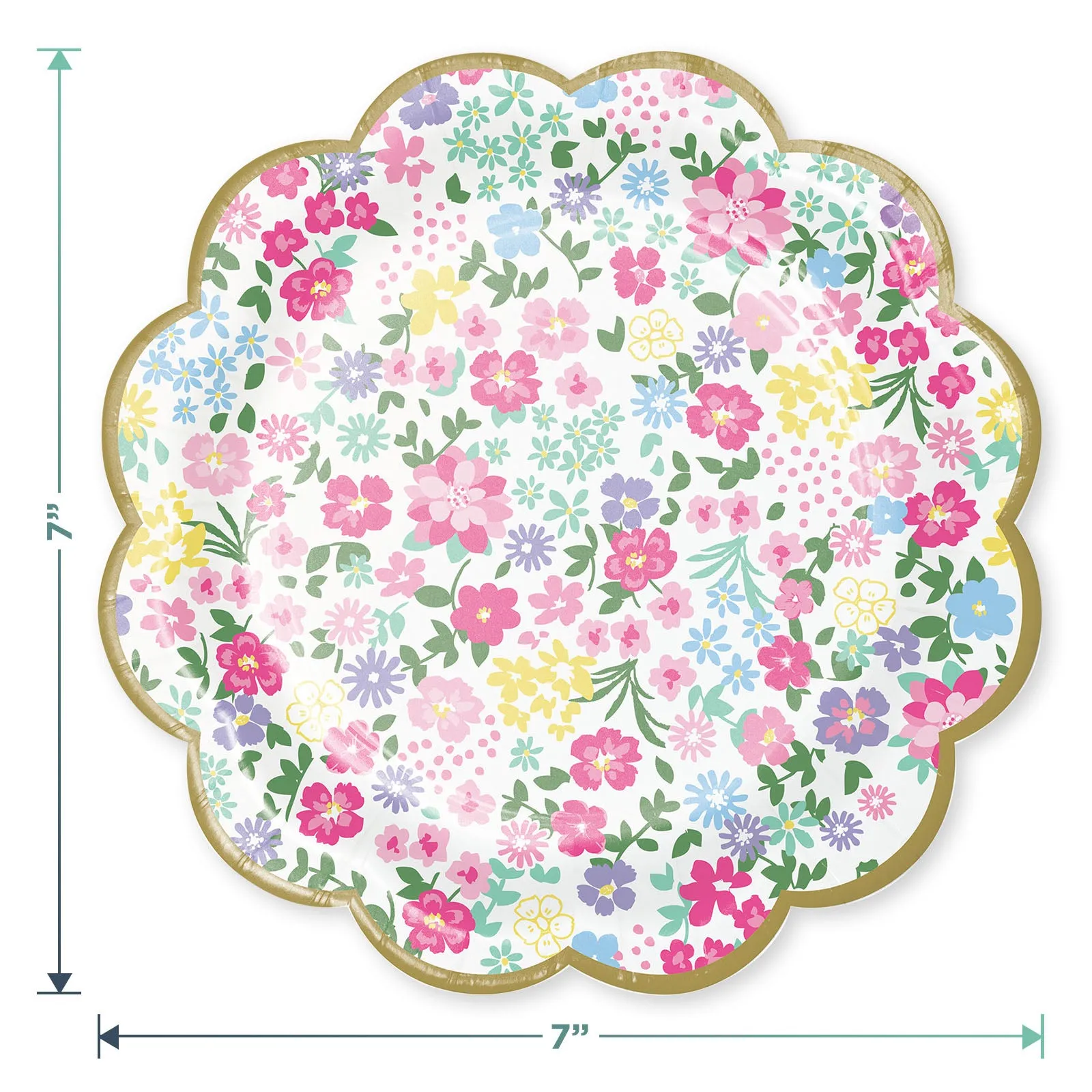 Tea Party Supplies - Floral Scalloped Paper Dessert Plates, Napkins, and Forks for Girls Birthday Party or Bridal Shower (Serves 16)