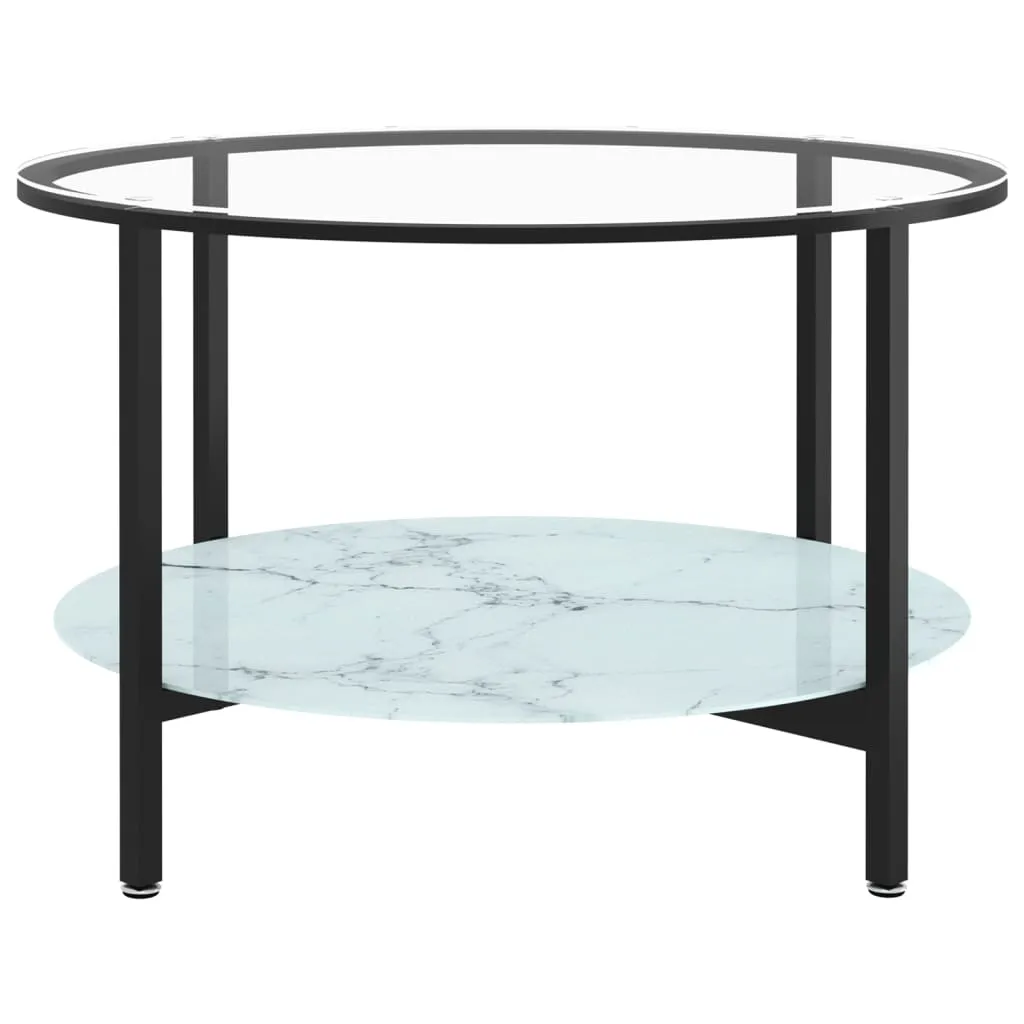 Tea Table Black and White Marble 70 cm Tempered Glass