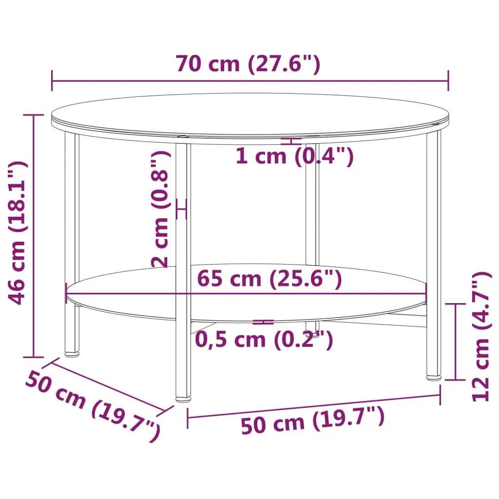 Tea Table Black and White Marble 70 cm Tempered Glass