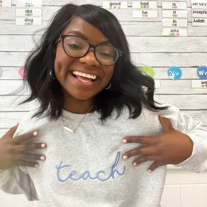 Teach Embroidered Sweatshirt in Modern Script