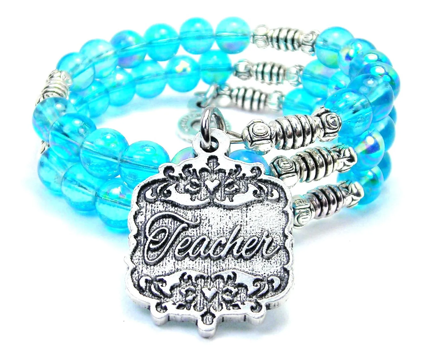 Teacher Victorian Scroll Sea Siren Ocean Glass Wrap Bracelet