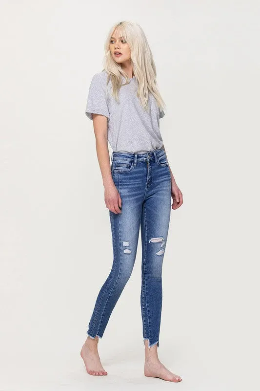 Teagan High Rise Ankle Skinny with Uneven Hem Detail